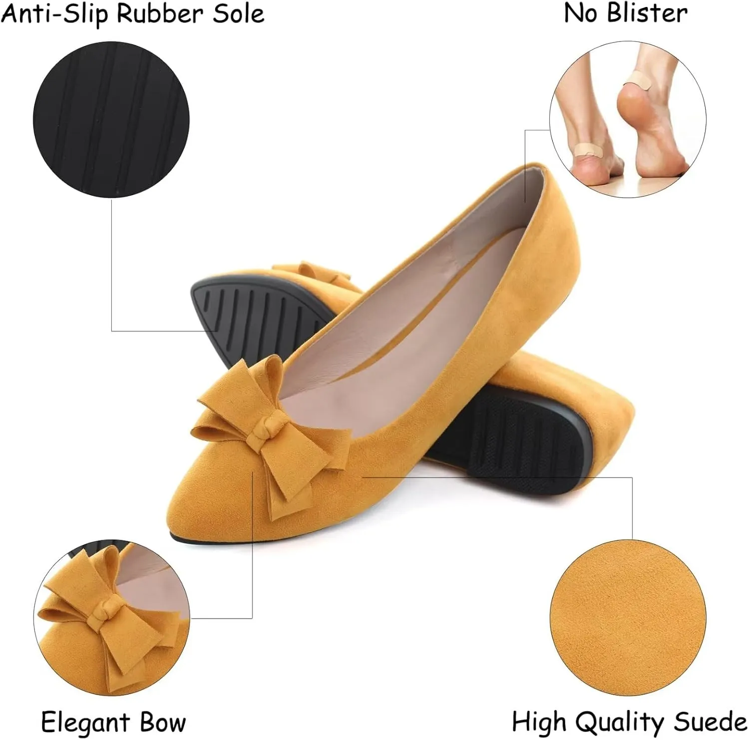 SAILING LU Womens Pointed Toe Ballet Flats Cute Bow-Knot Comfortable Loafers Formal Business Suede Slip On Dressy Walking Shoes