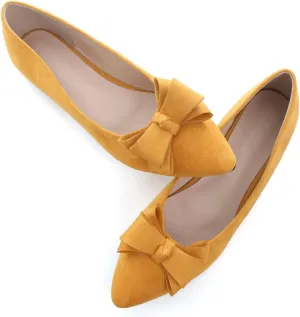 SAILING LU Womens Pointed Toe Ballet Flats Cute Bow-Knot Comfortable Loafers Formal Business Suede Slip On Dressy Walking Shoes