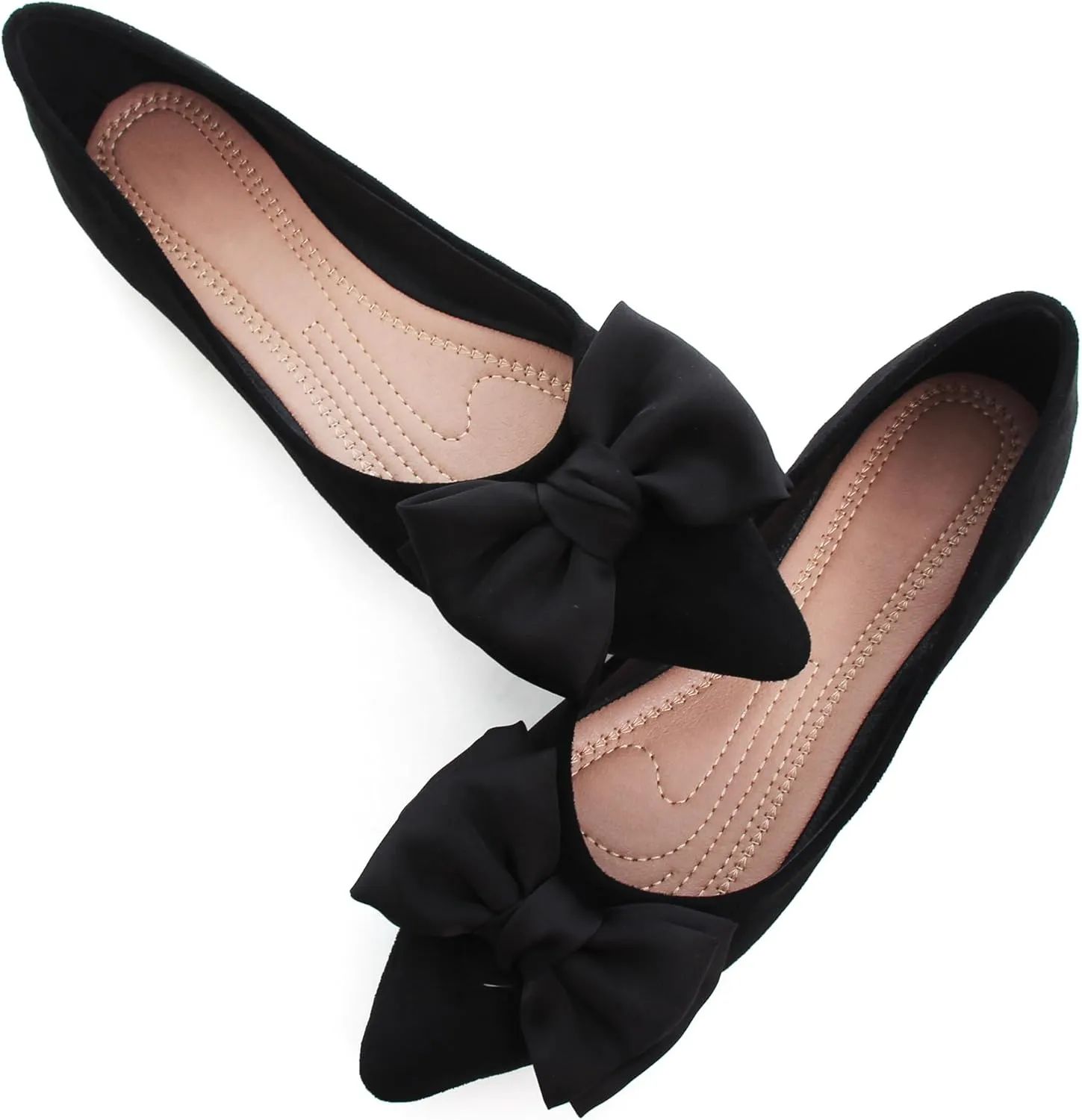 SAILING LU Womens Pointed Toe Ballet Flats Cute Bow-Knot Comfortable Loafers Formal Business Suede Slip On Dressy Walking Shoes