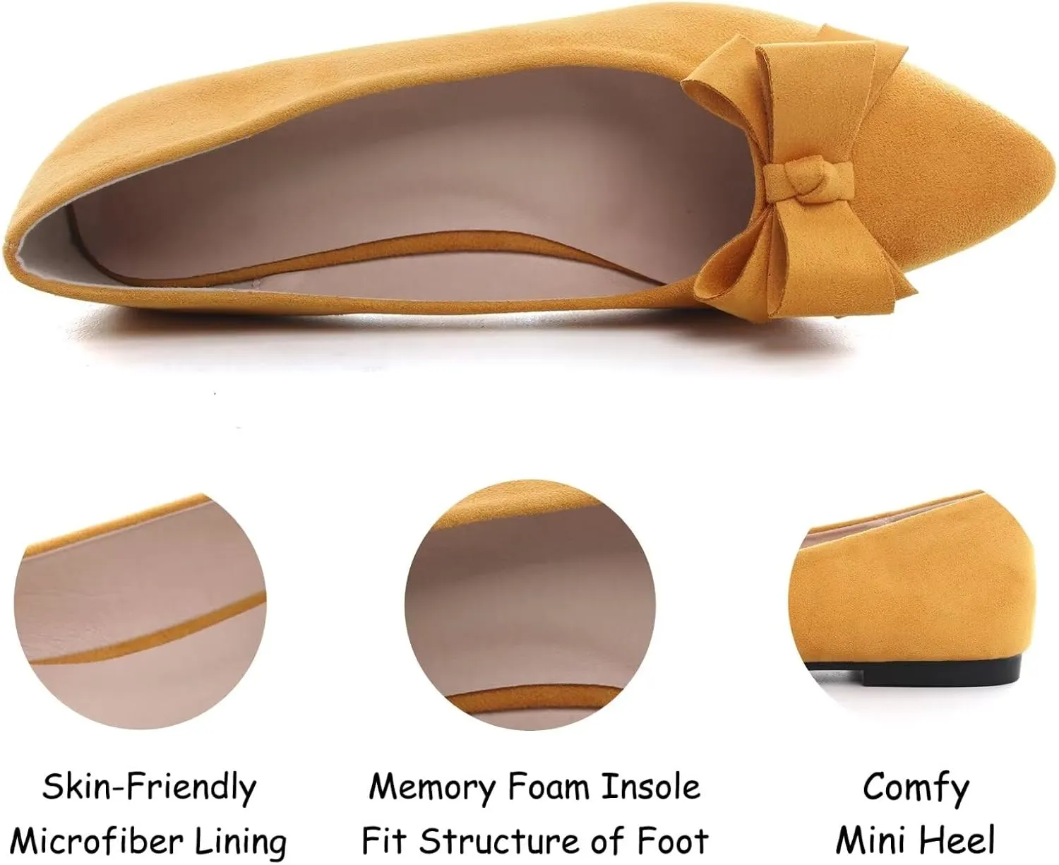 SAILING LU Womens Pointed Toe Ballet Flats Cute Bow-Knot Comfortable Loafers Formal Business Suede Slip On Dressy Walking Shoes