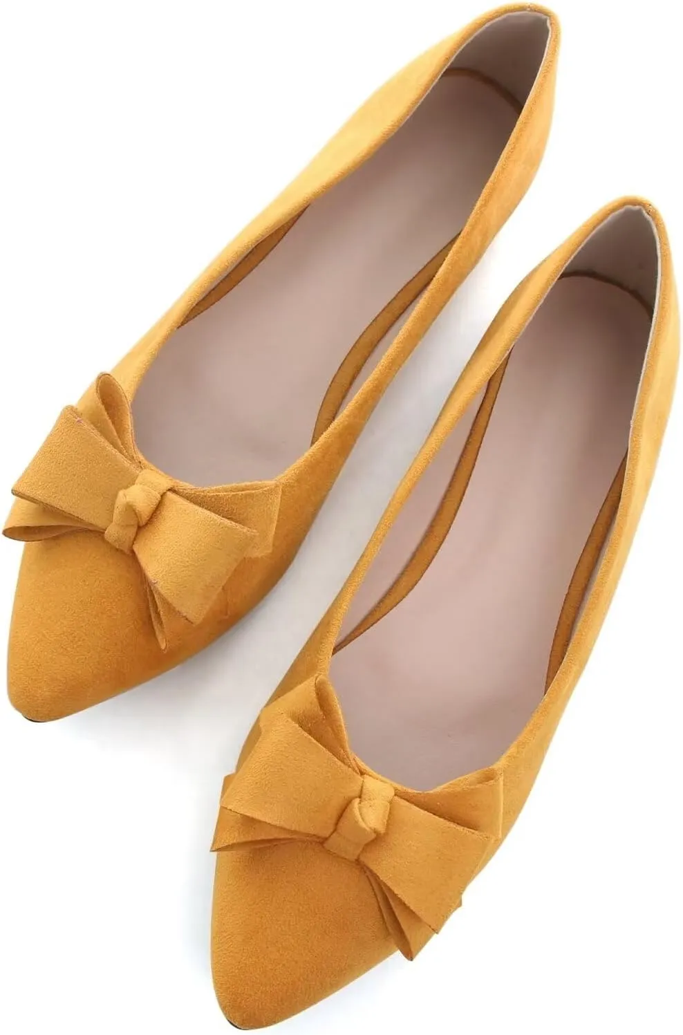 SAILING LU Womens Pointed Toe Ballet Flats Cute Bow-Knot Comfortable Loafers Formal Business Suede Slip On Dressy Walking Shoes