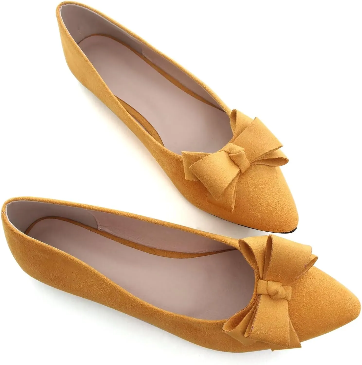 SAILING LU Womens Pointed Toe Ballet Flats Cute Bow-Knot Comfortable Loafers Formal Business Suede Slip On Dressy Walking Shoes