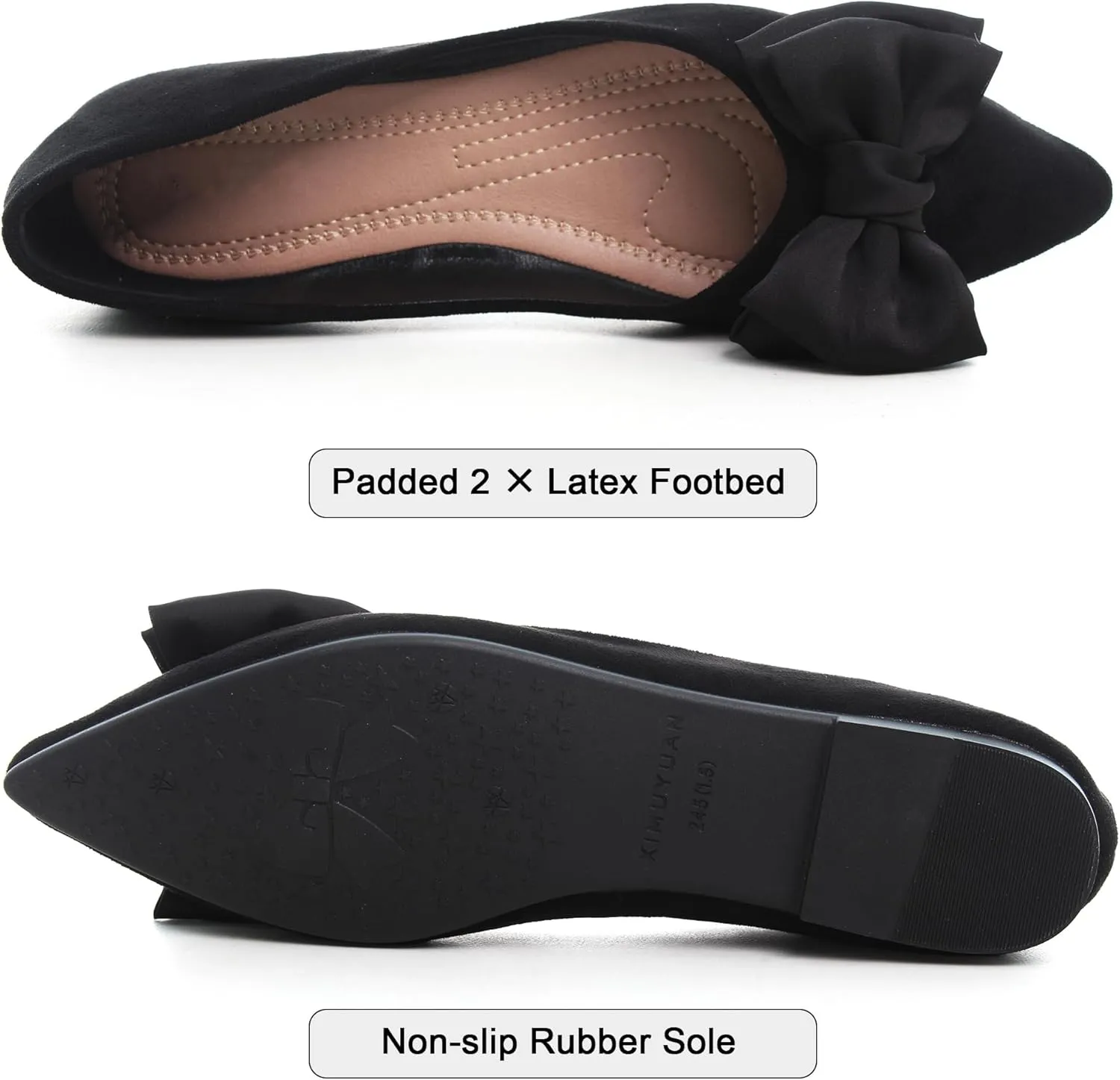 SAILING LU Womens Pointed Toe Ballet Flats Cute Bow-Knot Comfortable Loafers Formal Business Suede Slip On Dressy Walking Shoes