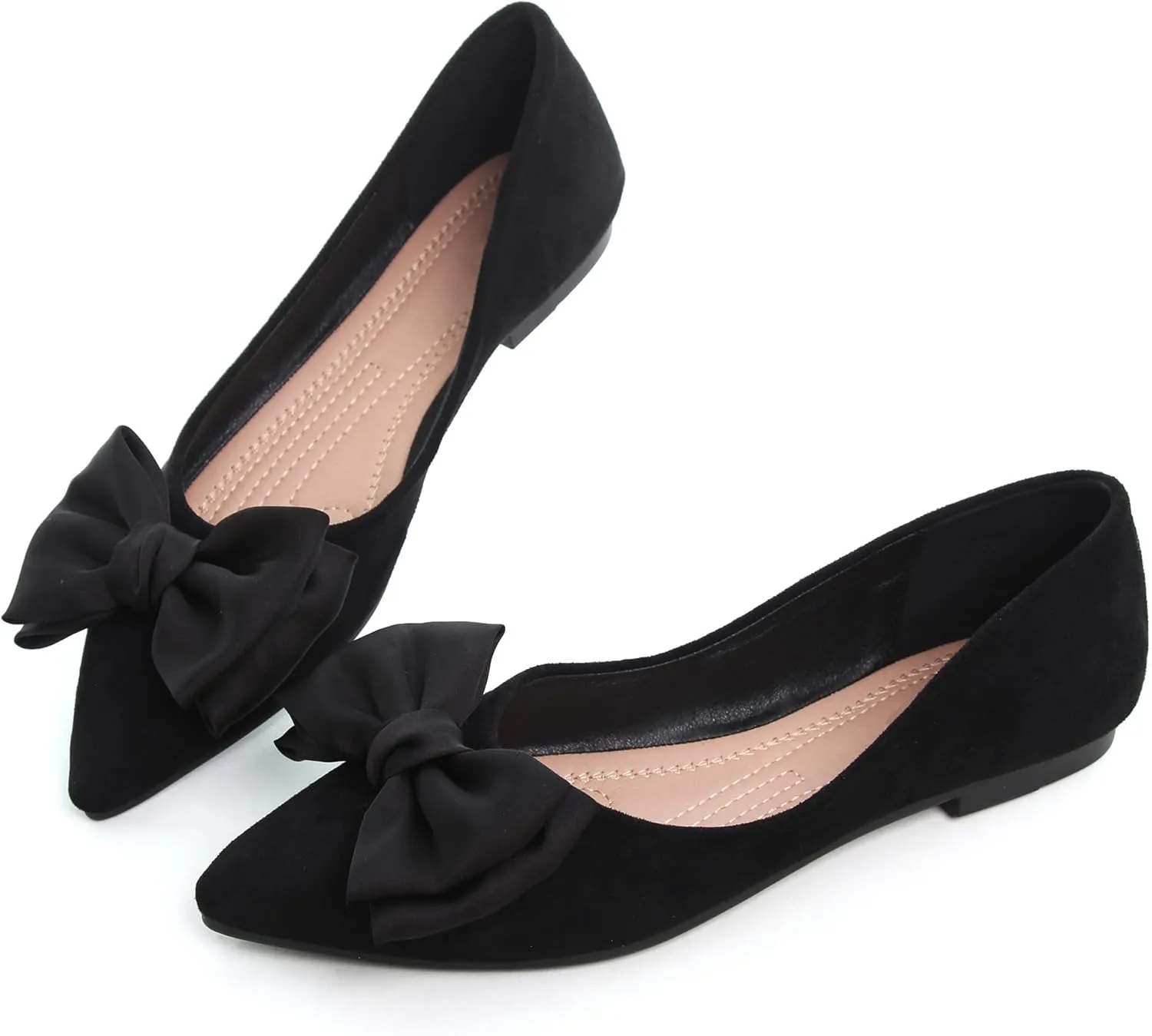 SAILING LU Womens Pointed Toe Ballet Flats Cute Bow-Knot Comfortable Loafers Formal Business Suede Slip On Dressy Walking Shoes