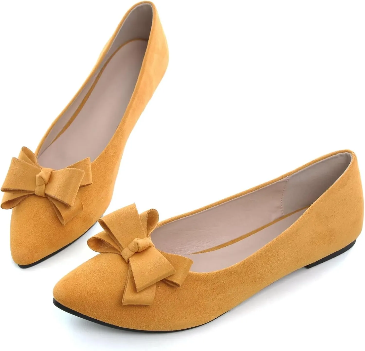 SAILING LU Womens Pointed Toe Ballet Flats Cute Bow-Knot Comfortable Loafers Formal Business Suede Slip On Dressy Walking Shoes