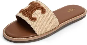 Sandals For Women Comfortable Slide Dressy Leather Sandals, Open Toe Slip On Slippers