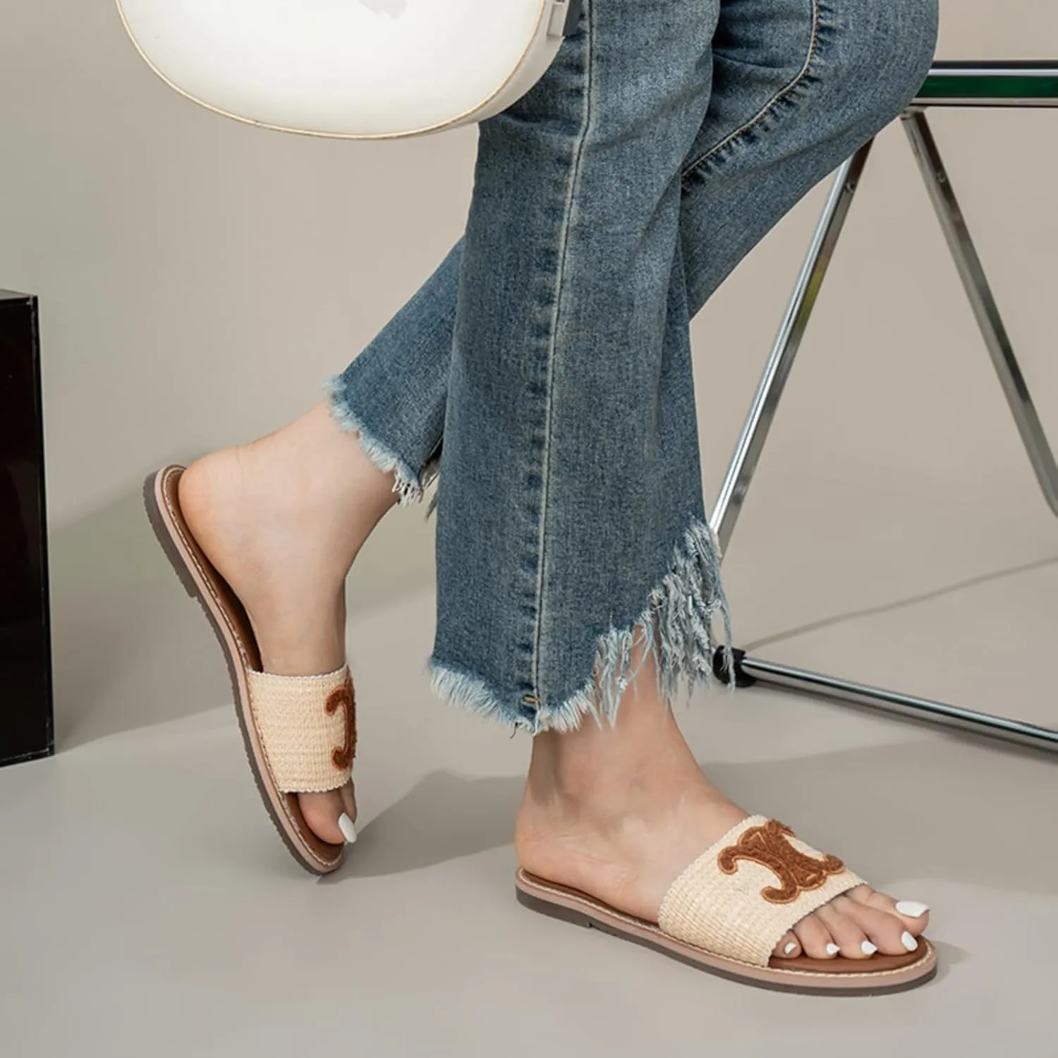 Sandals For Women Comfortable Slide Dressy Leather Sandals, Open Toe Slip On Slippers