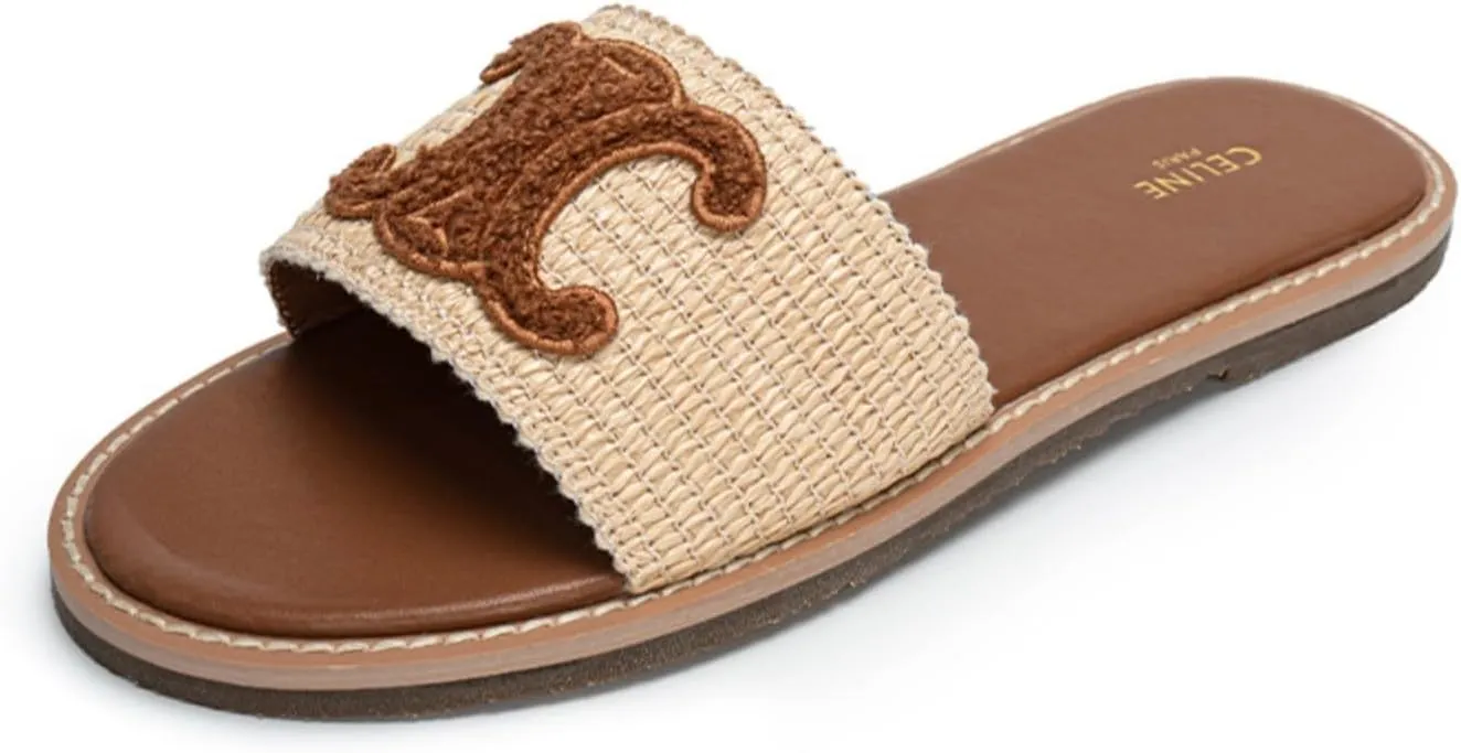 Sandals For Women Comfortable Slide Dressy Leather Sandals, Open Toe Slip On Slippers