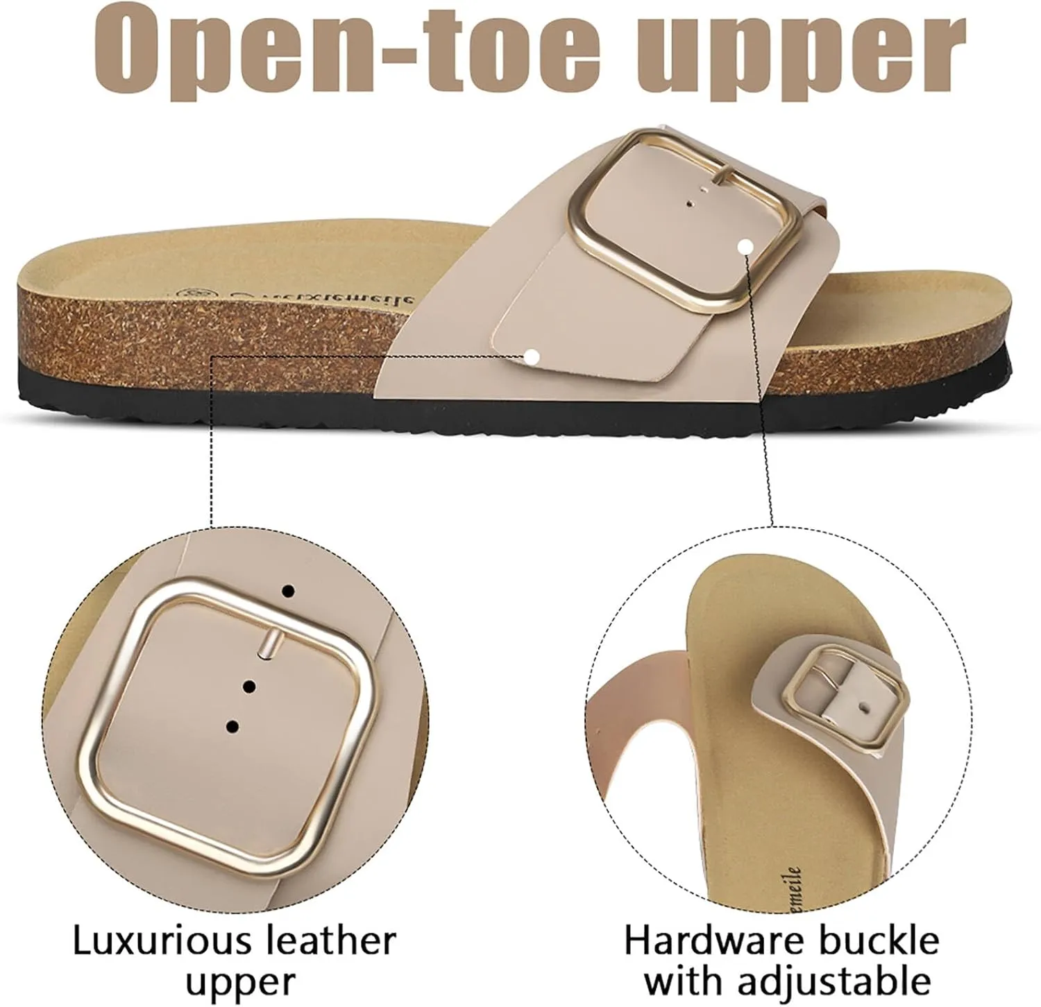 Sandals for Women Memory Foam Insole Womens Sandals Comfortable Genuine Leather Sandals Classic Cork Antislip Slippers