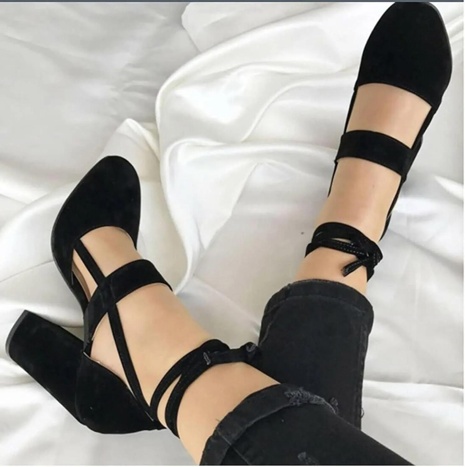 Sandals Women Fashion Heels, Sexy High Heel Open Toe Pointed Party Sandals, Summer Dressy Low Hollowed Out Lace Up Chunky Block Platform Dress Comfortable Strappy Heels Sandal