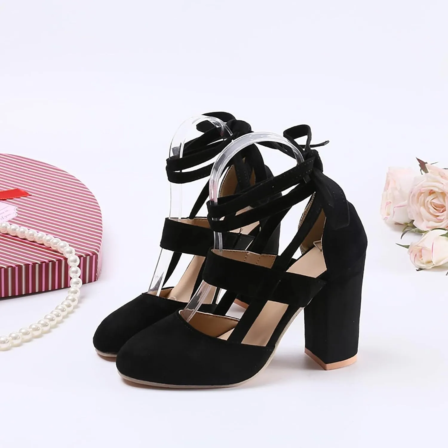 Sandals Women Fashion Heels, Sexy High Heel Open Toe Pointed Party Sandals, Summer Dressy Low Hollowed Out Lace Up Chunky Block Platform Dress Comfortable Strappy Heels Sandal