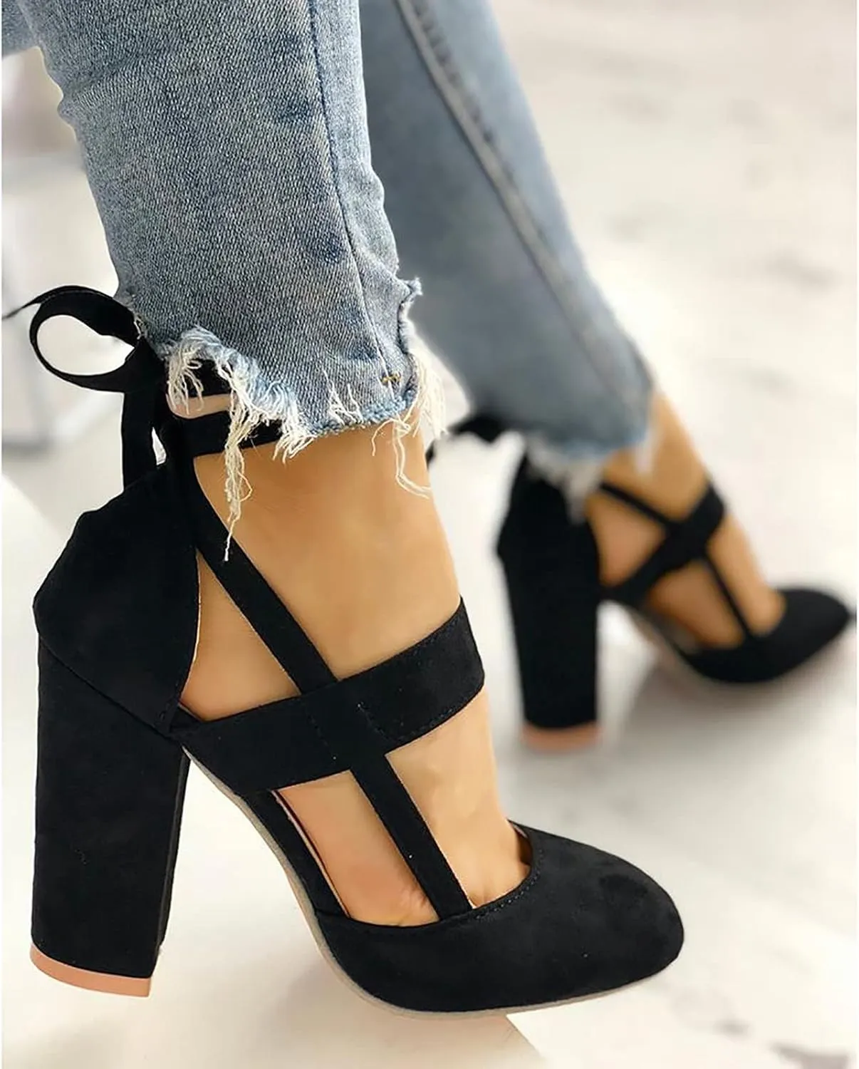 Sandals Women Fashion Heels, Sexy High Heel Open Toe Pointed Party Sandals, Summer Dressy Low Hollowed Out Lace Up Chunky Block Platform Dress Comfortable Strappy Heels Sandal