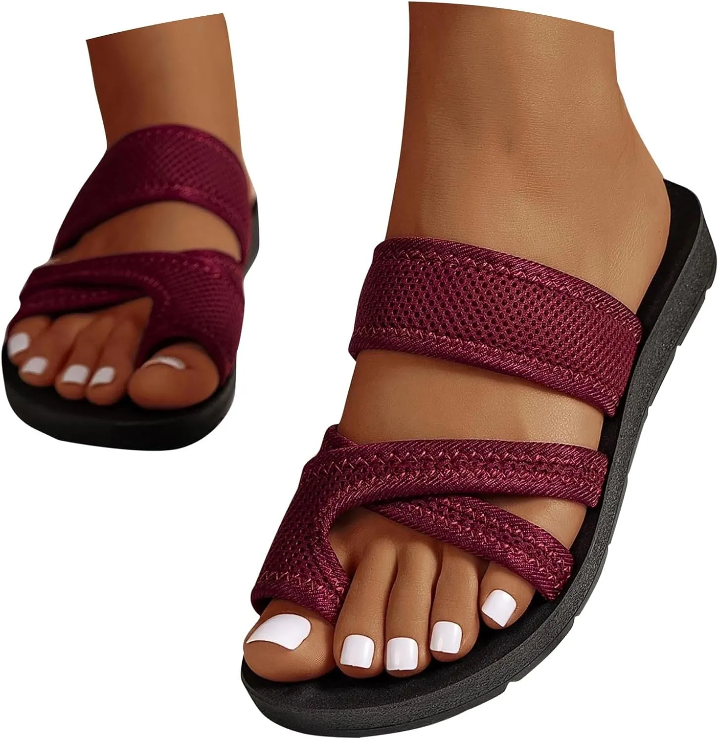 Sandals Women's Summer Comfortable, Toe Flip Flops Elegant Black Trekking Shoes Beach