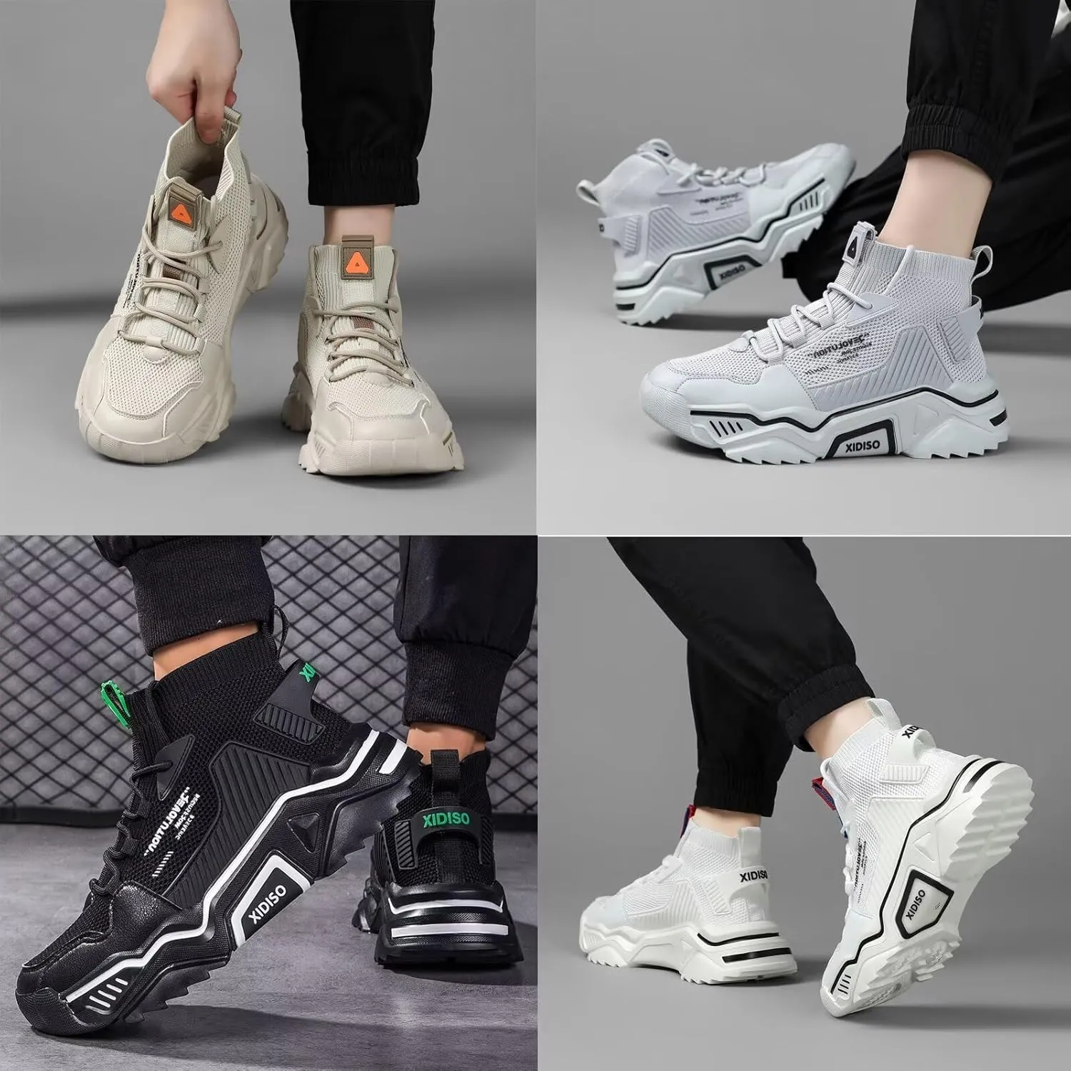 SANNAX Fashion Shoes for Mens High Top Casual Walking Shoes Non Slip Breathable Mesh Lightweight Sneakers