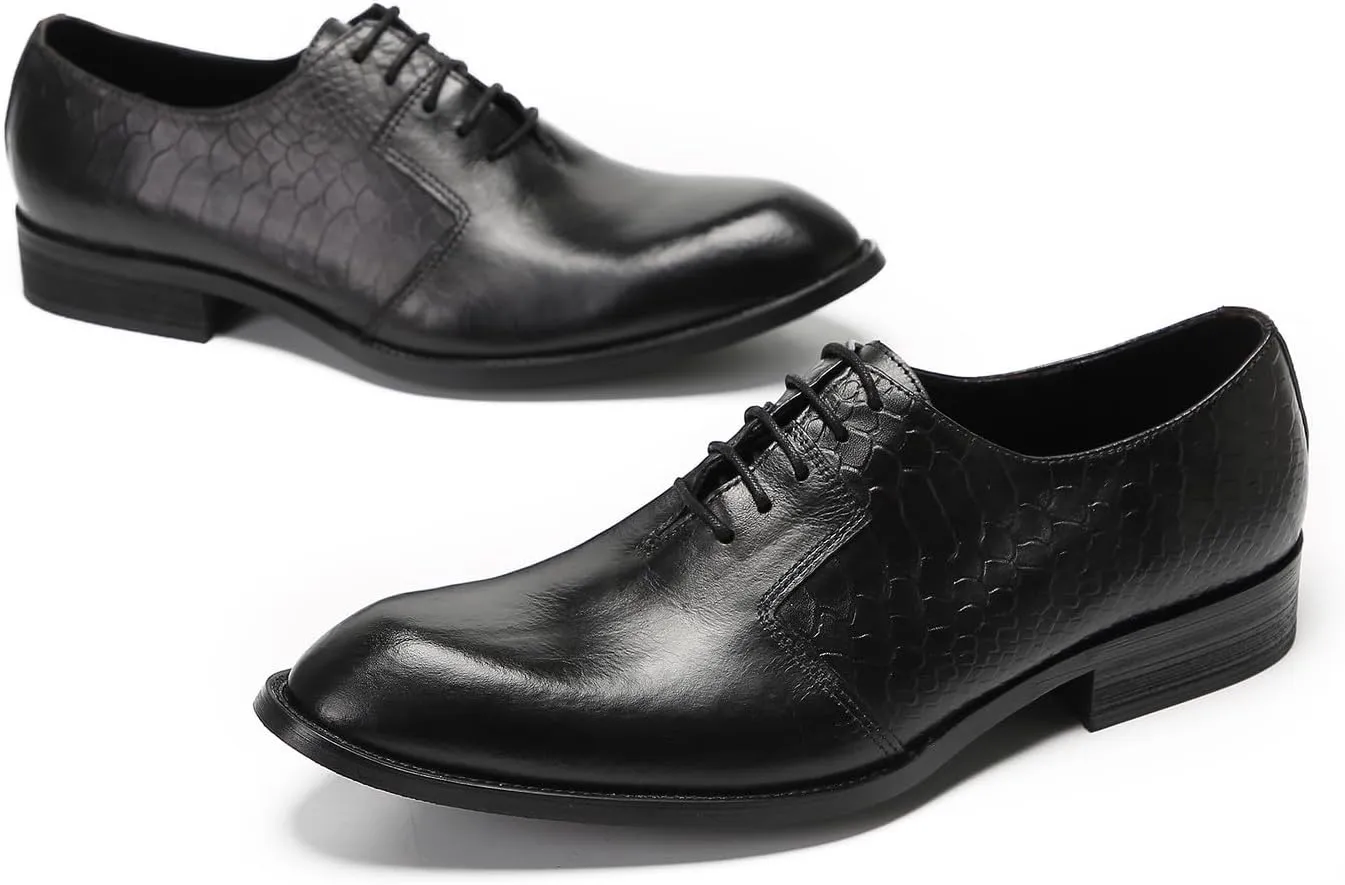 Santimon Dress Shoes for Men Oxfords Formal Business Leather Wingtip Derby Fashion Prom Crocodile Printed Wedding Tuxedo Shoes
