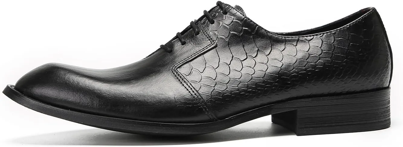 Santimon Dress Shoes for Men Oxfords Formal Business Leather Wingtip Derby Fashion Prom Crocodile Printed Wedding Tuxedo Shoes