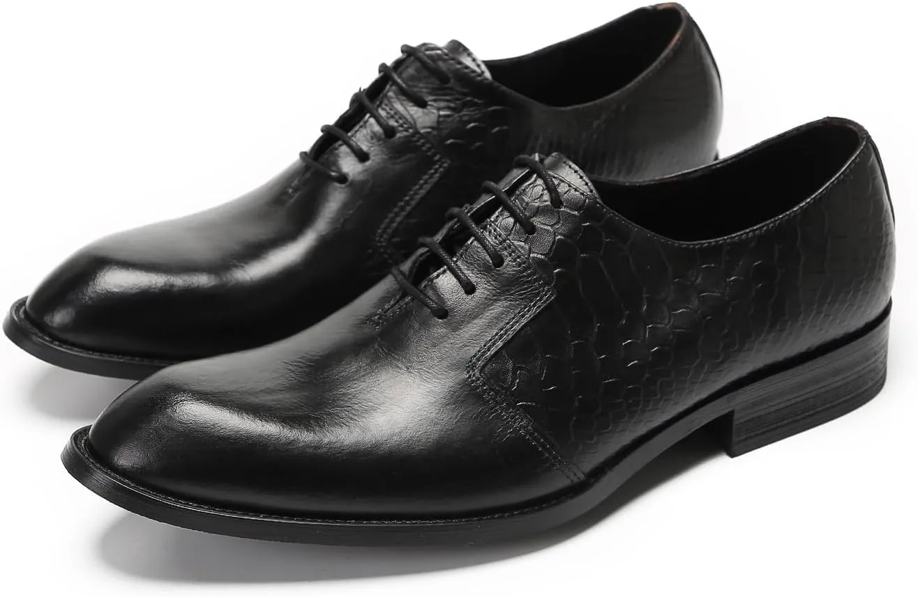 Santimon Dress Shoes for Men Oxfords Formal Business Leather Wingtip Derby Fashion Prom Crocodile Printed Wedding Tuxedo Shoes