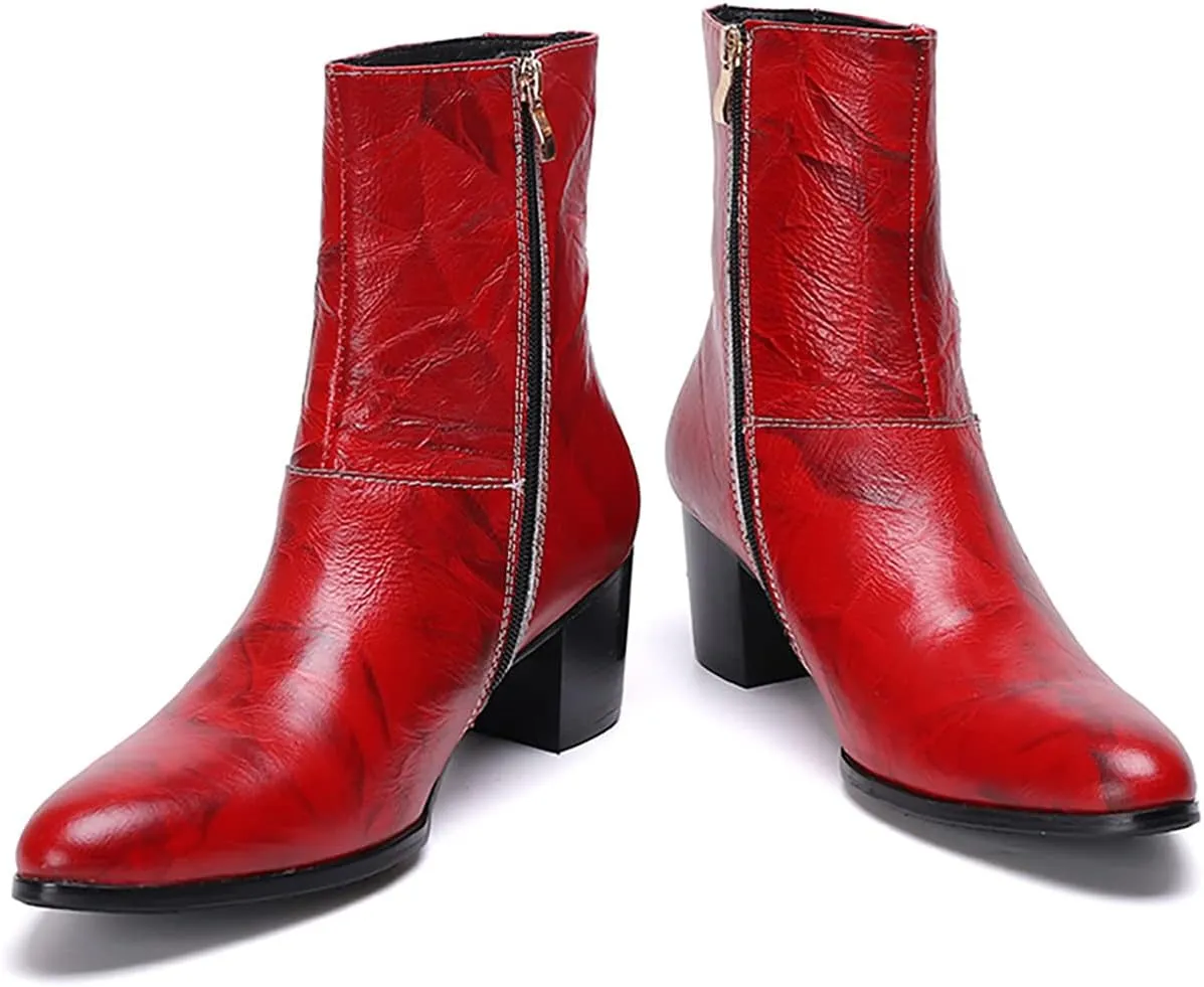 Santimon Mens Dress Boots Party Casual Genuine Leather Chelsea Boots Fashion Western Cowboy Boots Prom Wedding Ballroom Motorcycle Zipper On Side Mid Calf Boots for Men