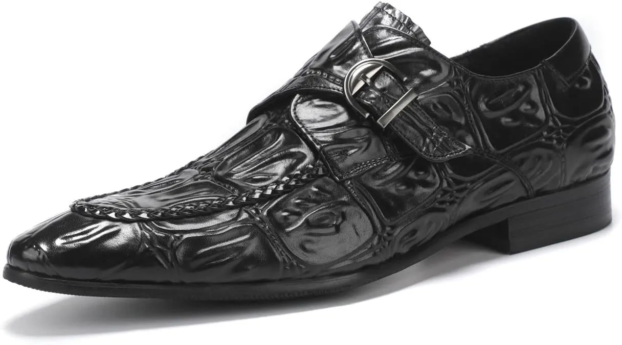 Santimon Men's Loafers Slip on Formal Dress Leather Buckle Alligator Patent Penny Loafers Comfort Fashion Business Walking Shoes