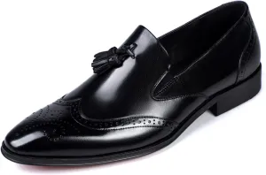 Santimon Men's Loafers Slip on Formal Dress Leather Tassel Loafers Comfort Fashion Business Walking Shoes