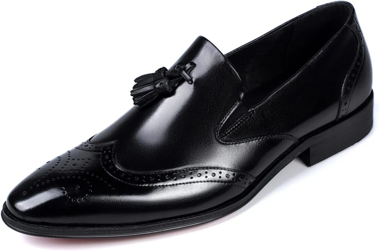 Santimon Men's Loafers Slip on Formal Dress Leather Tassel Loafers Comfort Fashion Business Walking Shoes