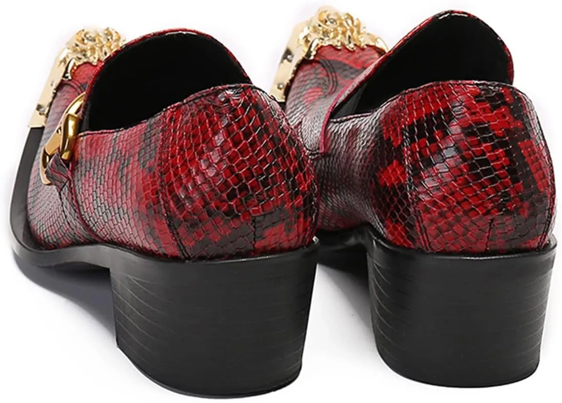 Santimon Men's Loafers Zigzag Lion Gold Tip Slip-On Novelty Fashion Comfort Party Ballroom Wedding Leather Shoes