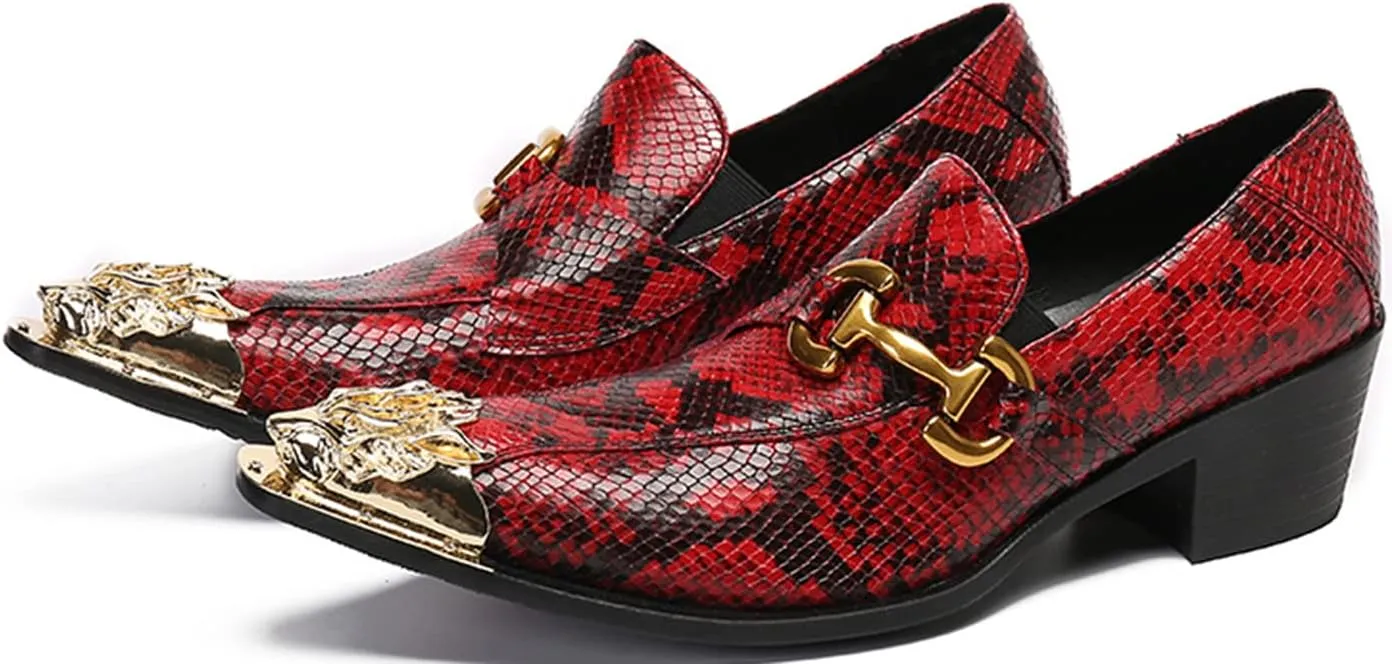Santimon Men's Loafers Zigzag Lion Gold Tip Slip-On Novelty Fashion Comfort Party Ballroom Wedding Leather Shoes