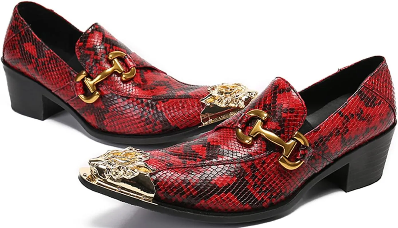 Santimon Men's Loafers Zigzag Lion Gold Tip Slip-On Novelty Fashion Comfort Party Ballroom Wedding Leather Shoes