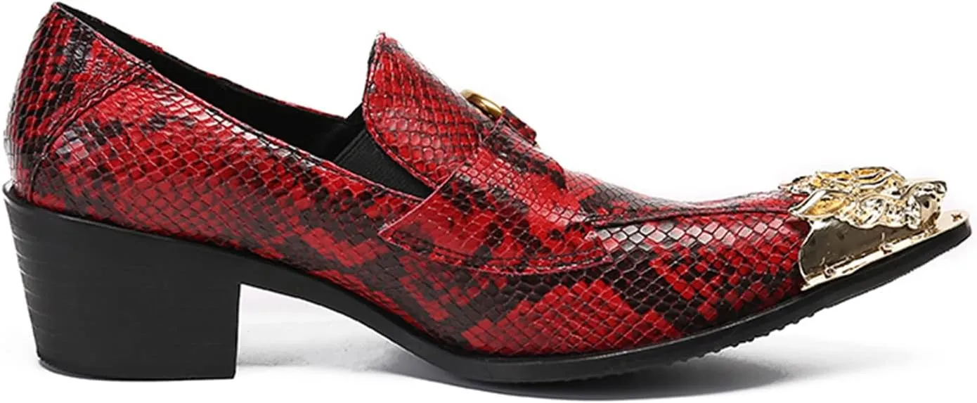 Santimon Men's Loafers Zigzag Lion Gold Tip Slip-On Novelty Fashion Comfort Party Ballroom Wedding Leather Shoes
