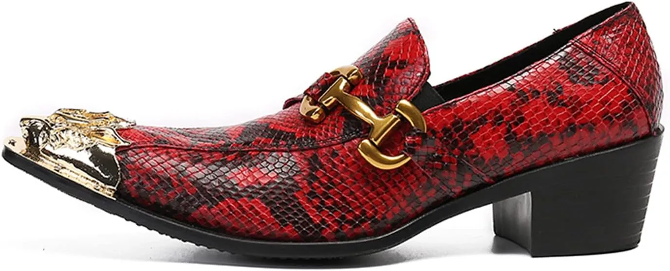 Santimon Men's Loafers Zigzag Lion Gold Tip Slip-On Novelty Fashion Comfort Party Ballroom Wedding Leather Shoes