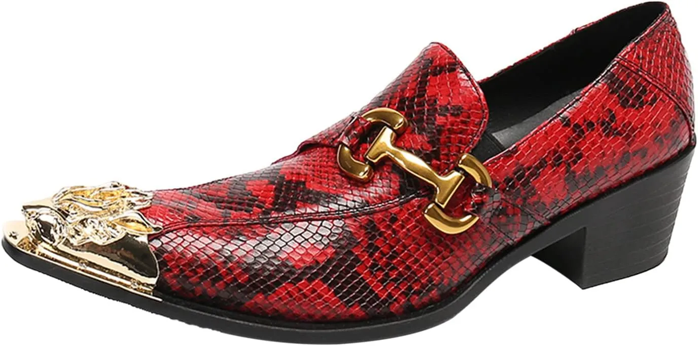 Santimon Men's Loafers Zigzag Lion Gold Tip Slip-On Novelty Fashion Comfort Party Ballroom Wedding Leather Shoes