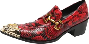Santimon Men's Loafers Zigzag Lion Gold Tip Slip-On Novelty Fashion Comfort Party Ballroom Wedding Leather Shoes