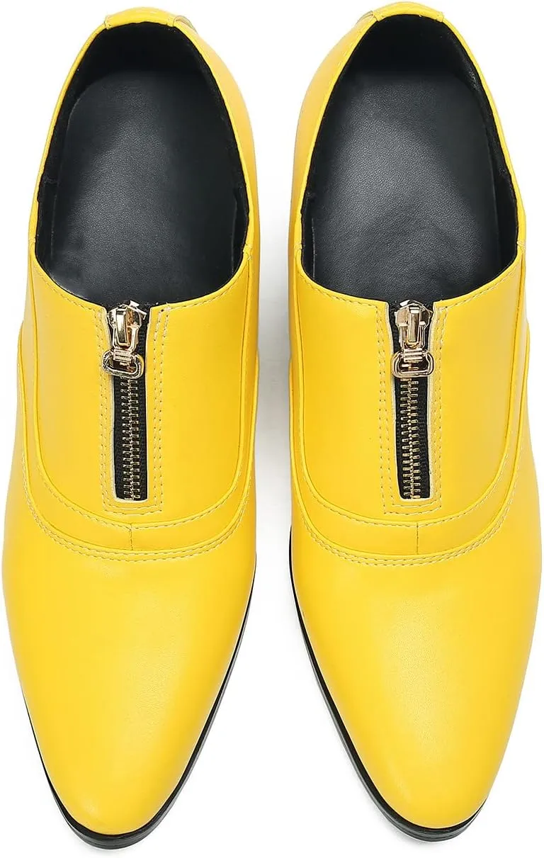 Santimon Men's Pump Slip On Loafers Party Dress Casual Leather Shoes Fashion Western Prom Wedding Disco Zipper Heels Shoes for Men Boys