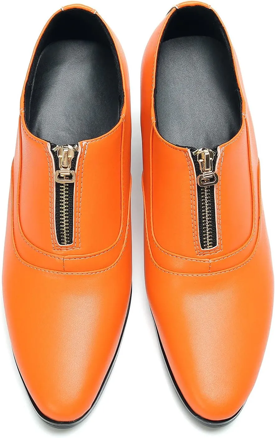 Santimon Men's Pump Slip On Loafers Party Dress Casual Leather Shoes Fashion Western Prom Wedding Disco Zipper Heels Shoes for Men Boys