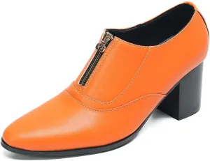 Santimon Men's Pump Slip On Loafers Party Dress Casual Leather Shoes Fashion Western Prom Wedding Disco Zipper Heels Shoes for Men Boys
