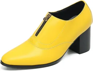 Santimon Men's Pump Slip On Loafers Party Dress Casual Leather Shoes Fashion Western Prom Wedding Disco Zipper Heels Shoes for Men Boys