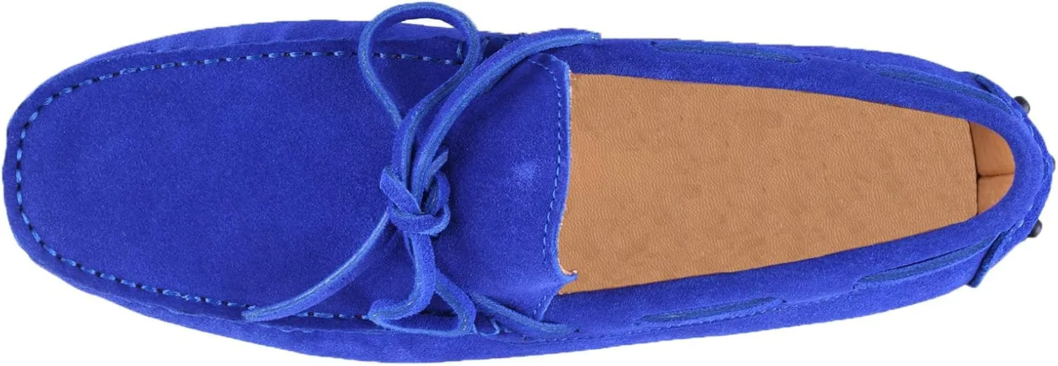 Santimon Men's Suede Leather Driving Walking Moccasins Loafer Lace Shoes