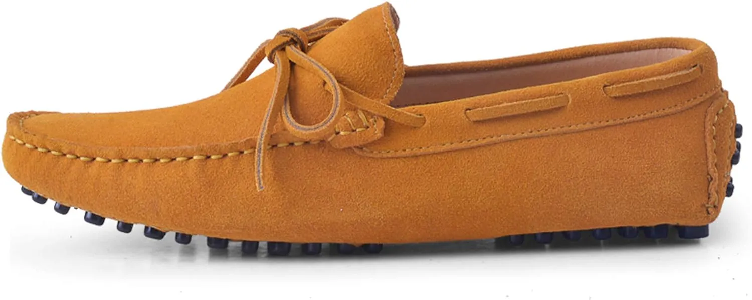 Santimon Men's Suede Leather Driving Walking Moccasins Loafer Lace Shoes