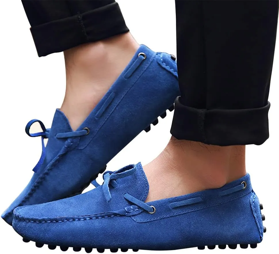 Santimon Men's Suede Leather Driving Walking Moccasins Loafer Lace Shoes