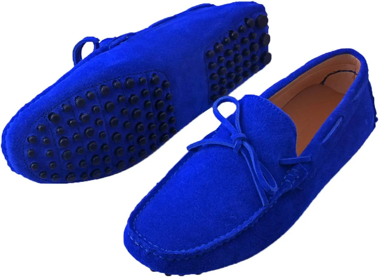 Santimon Men's Suede Leather Driving Walking Moccasins Loafer Lace Shoes