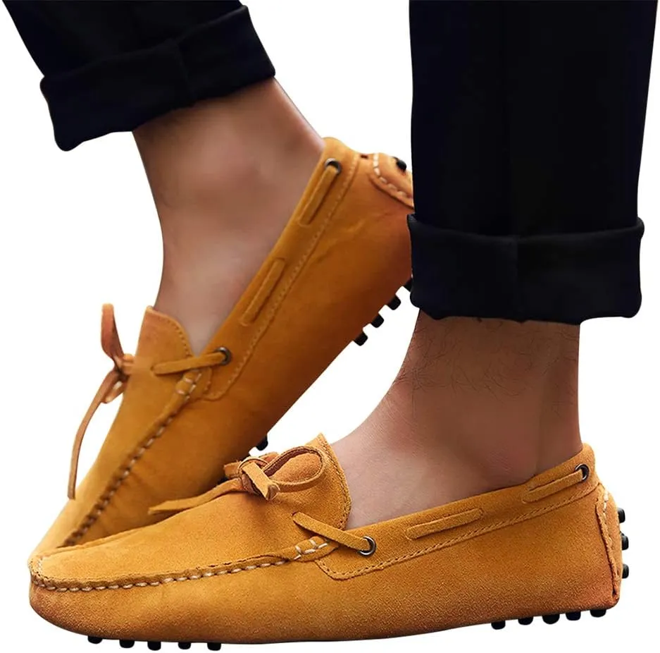 Santimon Men's Suede Leather Driving Walking Moccasins Loafer Lace Shoes