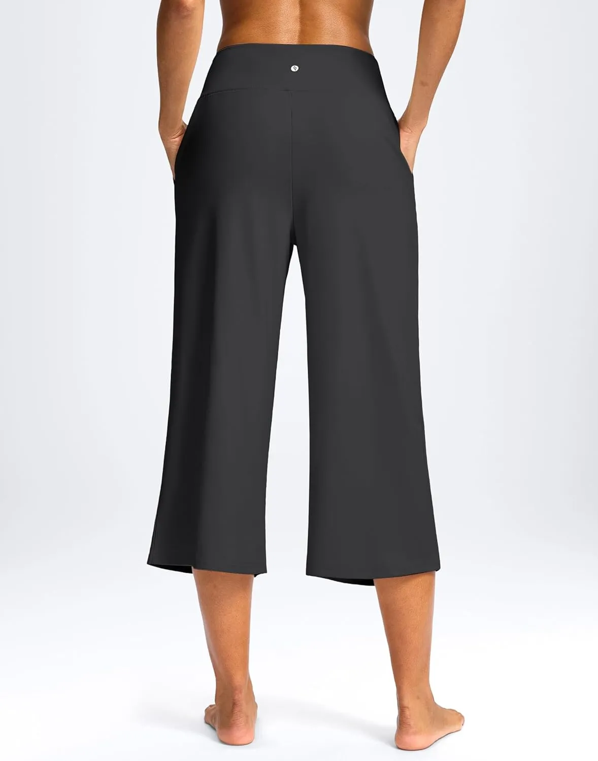 SANTINY Capri Pants for Women Wide Leg Yoga Casual Cropped Pants with Pockets Loose Tummy Control High Waist Capris