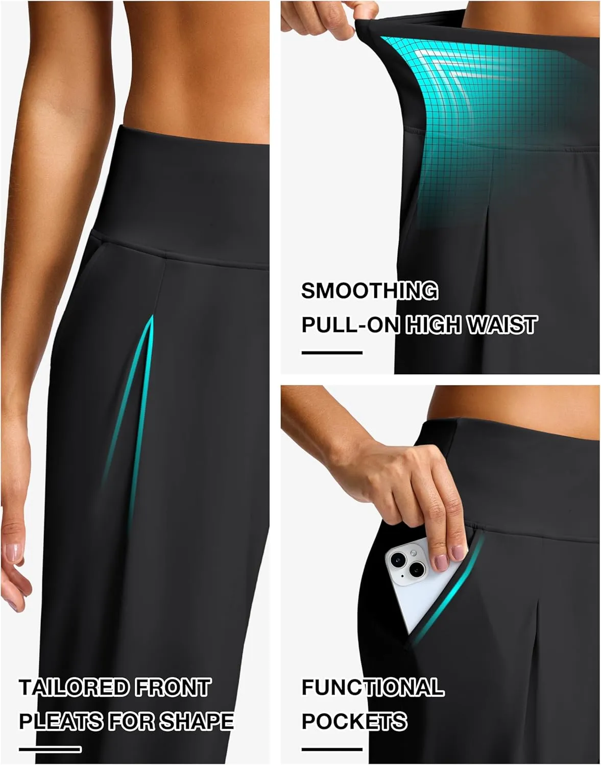 SANTINY Capri Pants for Women Wide Leg Yoga Casual Cropped Pants with Pockets Loose Tummy Control High Waist Capris