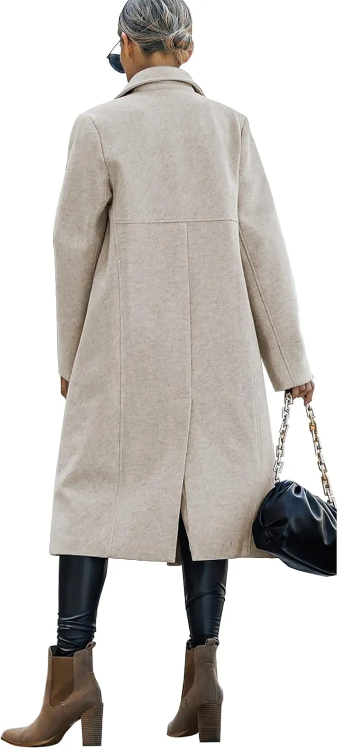 Saodimallsu Womens Trench Coat Winter Lapel Double Breasted Long Pea Coat Casual Work Office Overcoat with Pocket