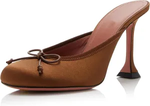 Satin Ballet Mules for Women Bow Tie Vintage Stiletto Heel Mule Round Toe Ballet Style Kitten Heel Pumps