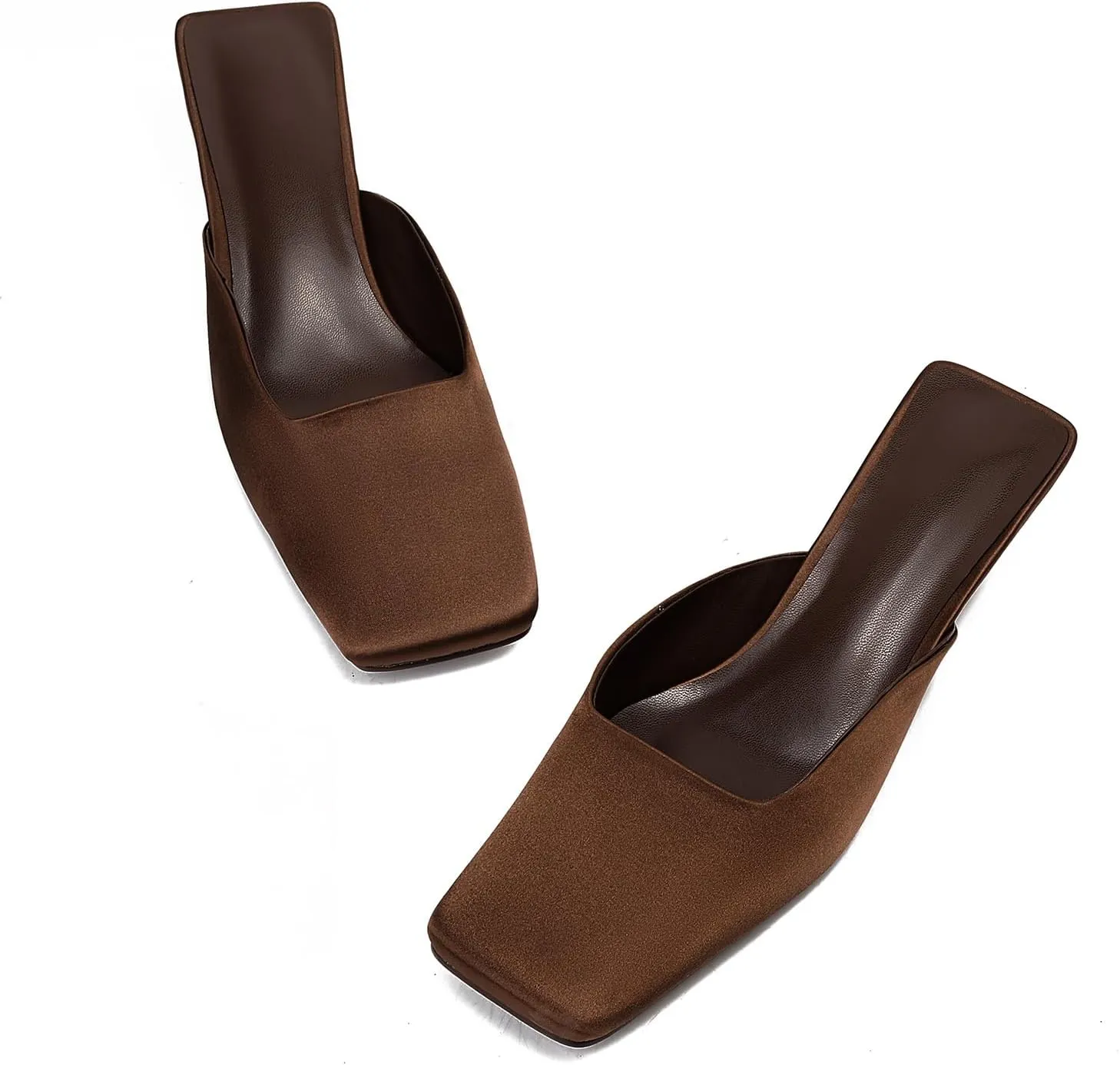 Satin Mid-low Heels Muller Sandals for Women, Closed Square Toe Kitten Heels Slip On Mules for Wedding Party Dance Dressy Casual Summer Pumps