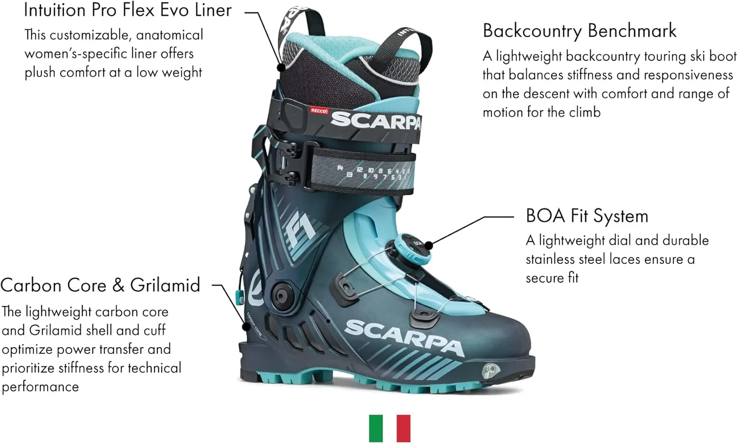 SCARPA Women's F1 Alpine Touring Ski Boots for Backcountry and Downhill Skiing