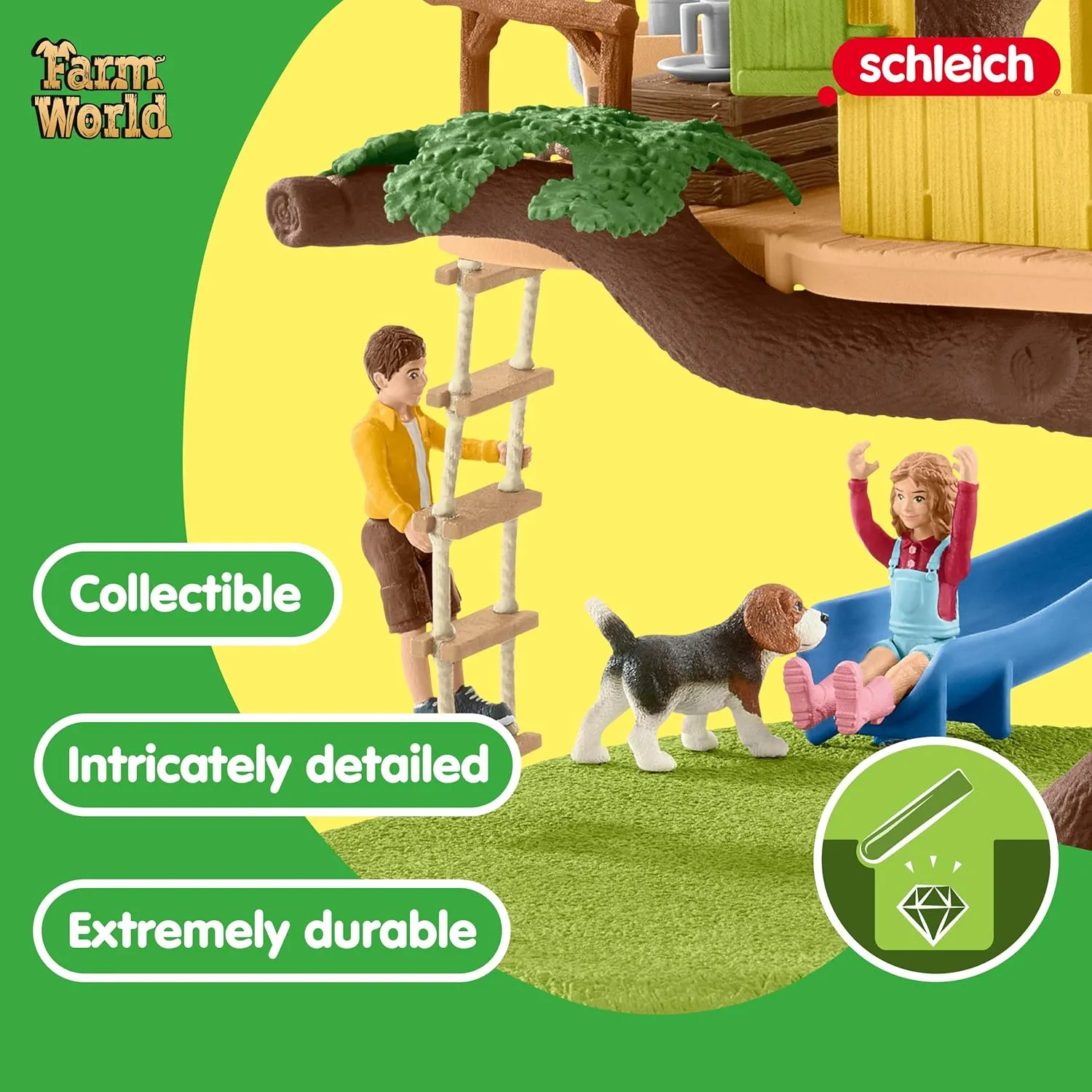 Schleich Farm World - 60PC Adventure Tree House Playset with 2 Child Figurines, Dog and Accessories - Realistic Farm Play Set Figures for Imaginative Play - Toys for Children, Toddlers Ages 3  - 42408