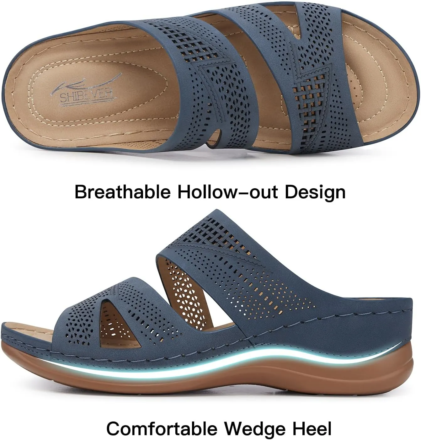 SHIBEVER Wedge Sandals for Women Dressy: Summer Walking Sandals Woman Comfortable - Slip On Casual Open Toe Hollow Out Low Wedge Shoes