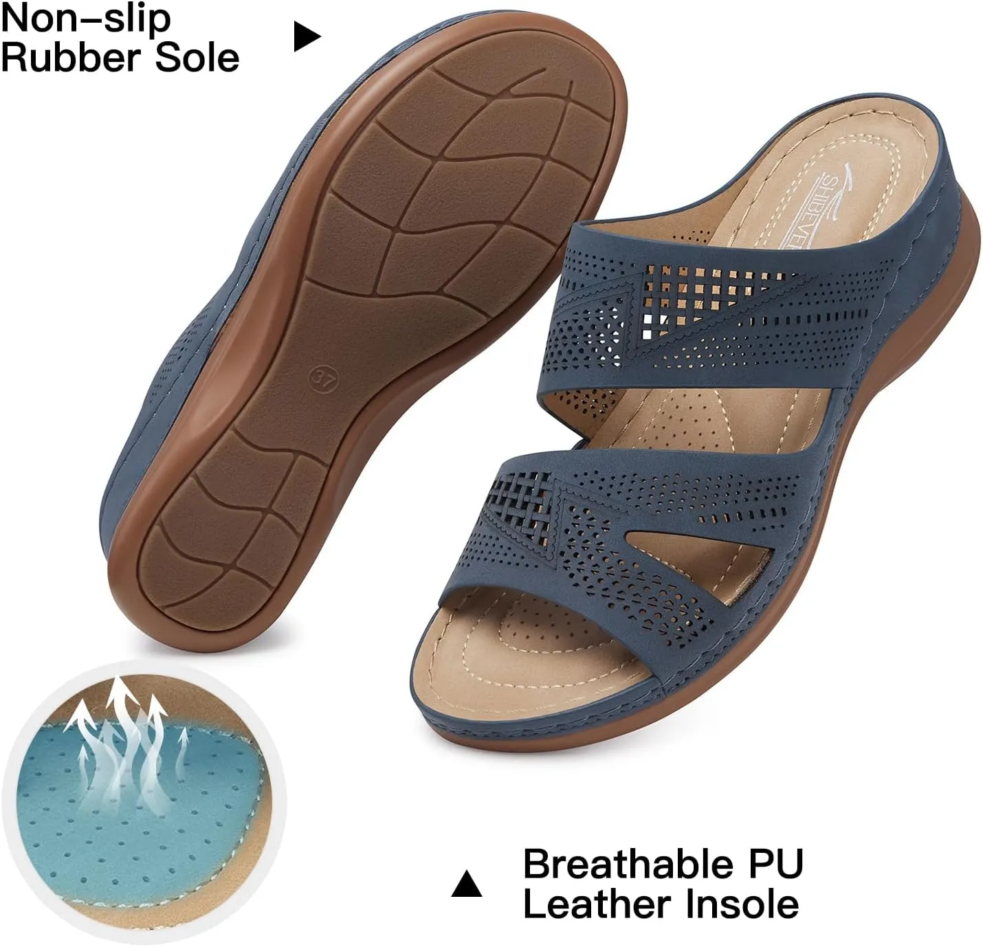 SHIBEVER Wedge Sandals for Women Dressy: Summer Walking Sandals Woman Comfortable - Slip On Casual Open Toe Hollow Out Low Wedge Shoes